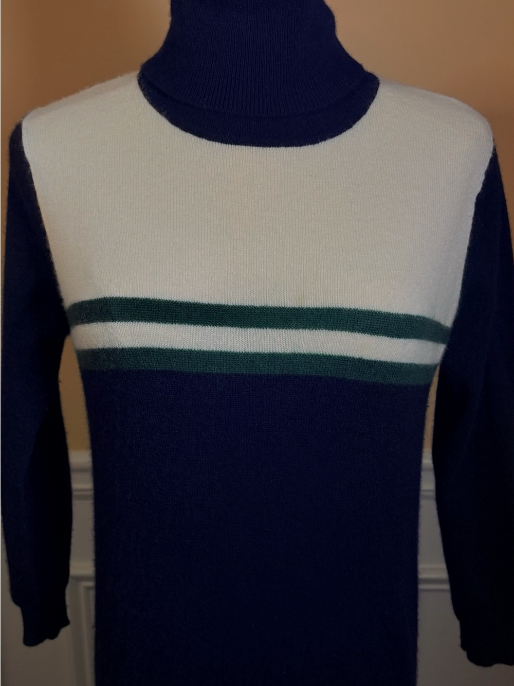 💙 MADELEINE THOMPSON 100% M Cashmere Colorblock Turtleneck Sweater